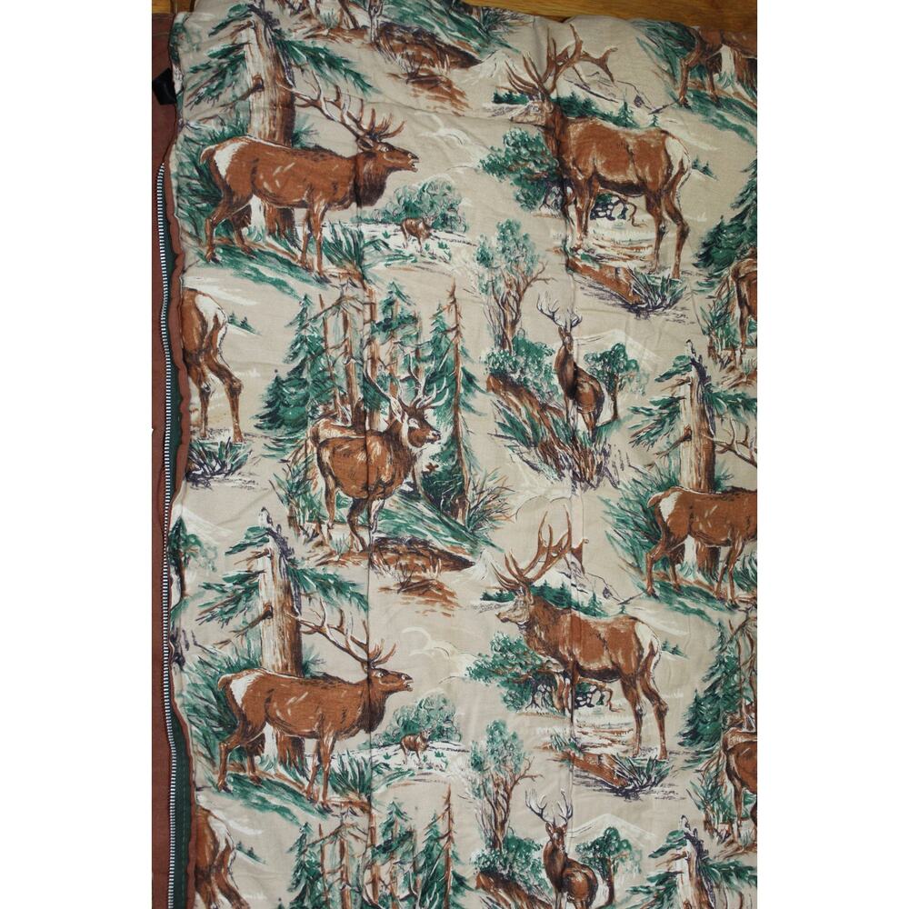 Vintage JcPenney Brown Canvas Elk Flannel Lined Camping Sleeping Bag 30”x72”